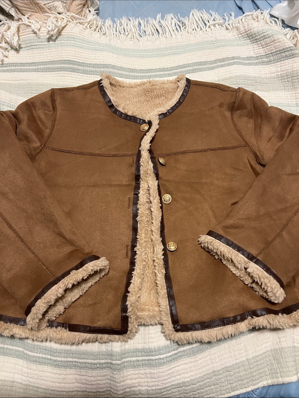 Women’s Faux Shearling Brown Puffer Jacket